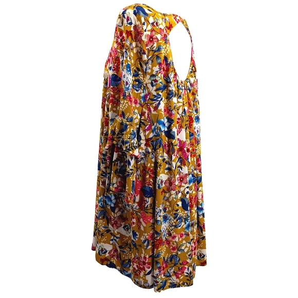 VICI ENTRO Tropical Vibe Cut Out Back Floral Print Tiered Sleeve Tunic Dress L - Picture 10 of 16